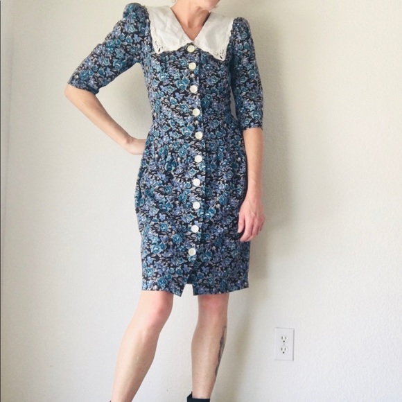 🦋VTG floral cottage core button down midi dress - Picture 1 of 11